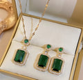 Elegant Emerald Geometric Earring and Necklace Set Designed for Women