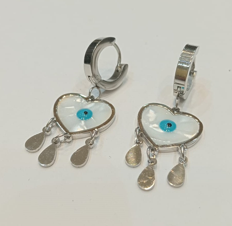 High Quality 18K Gold Plated Blue Eye Heart Stainless Steel Women Earrings