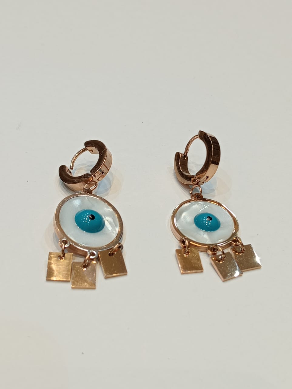 18k Gold Plated Stainless Steel Blue Evil Eye Shell Hoop Tassel Earring