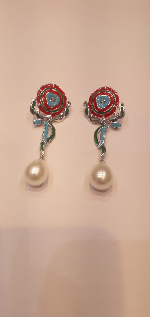 Estele Enamel Multi coloured pearl drop earrings for Women