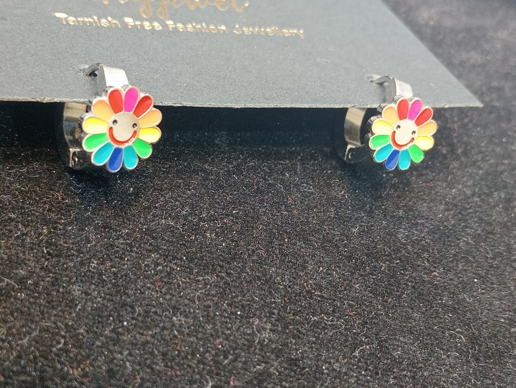 Sterling 18K Gold Plated Rainbow Color Smiley flower Shape Earrings for Women