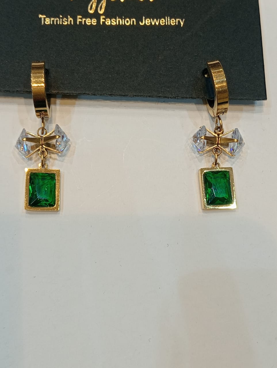 New Emerald Zircon Stainless Steel Pendant with Bow Diamond Party Earring For Women