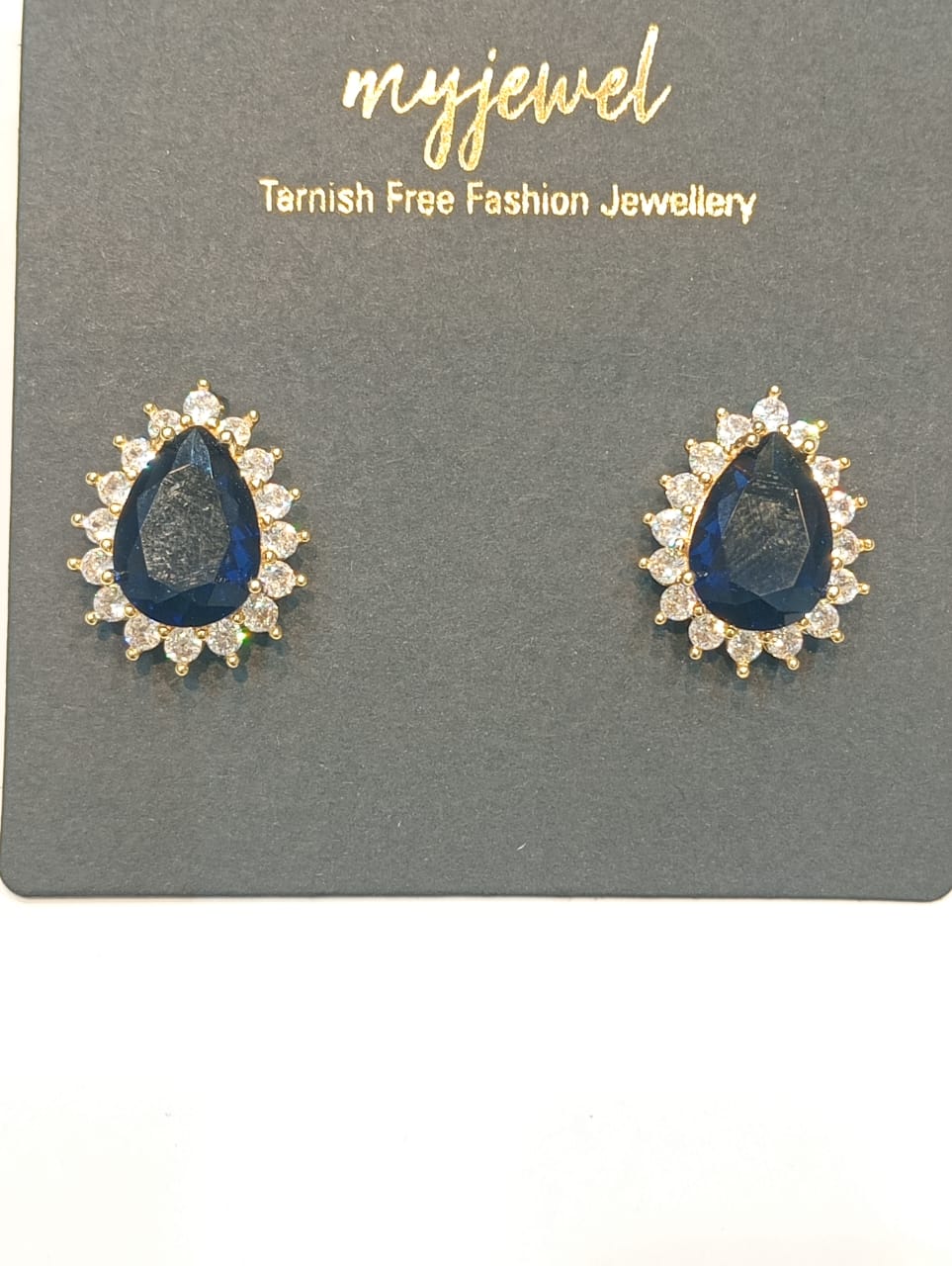 Fashion Rose Gold Plated Blue Diamond Crystal Glass Stone Pear Shape Vintage Earrings