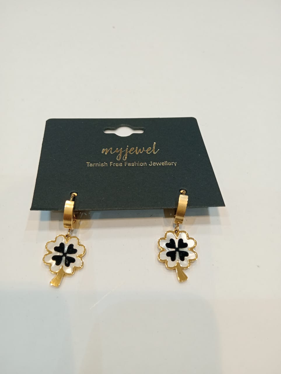 Luxury 18k Gold Plated Stainless Steel Lucky Four Leaf Clover Design Earring