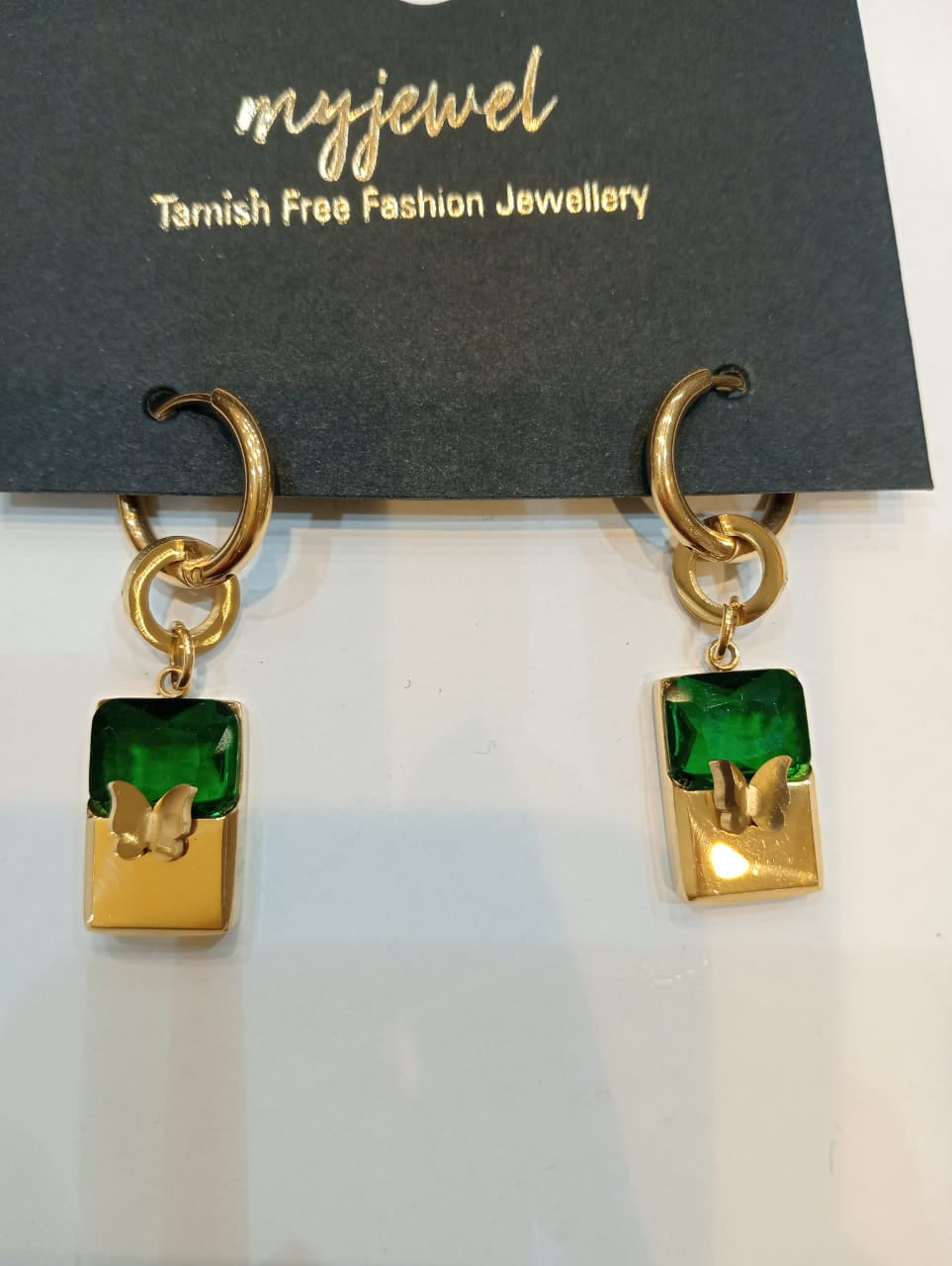 Unique Fashion Green Zircon Butterfly Gold plated Stainless Steel Earrings