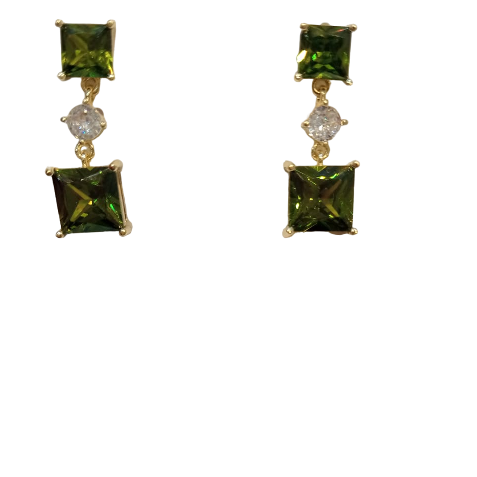 Fancy Gold Plated Square Yellow Cubic Zirconia Stud Earrings