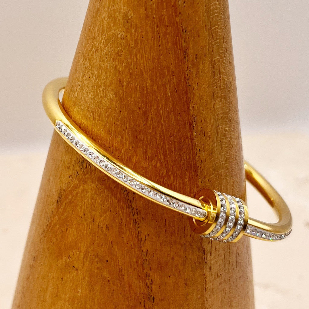 Gold-Plated American Diamond Studded Bangle Style Anti-Tarnish Bracelet for Women