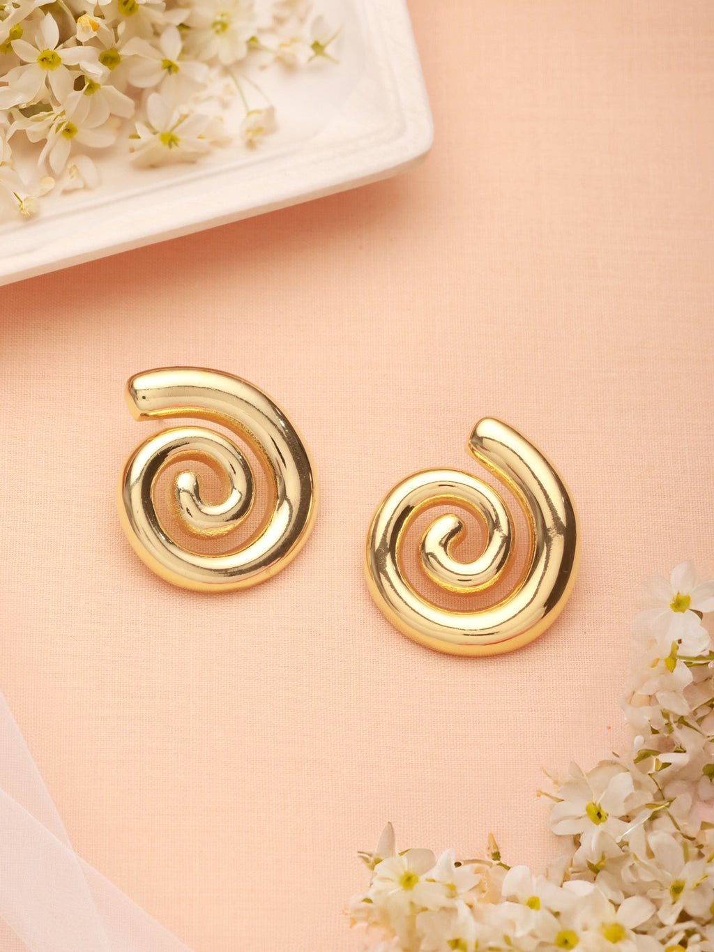 Gold Plated Stainless Steel Anti Tarnish Spiral Chunky Earrings