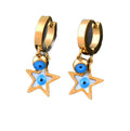 Fine Blue Eyes with White shell Star Shape Hoop Stainless Steel Earrings