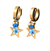 Fine Blue Eyes with White shell Star Shape Hoop Stainless Steel Earrings