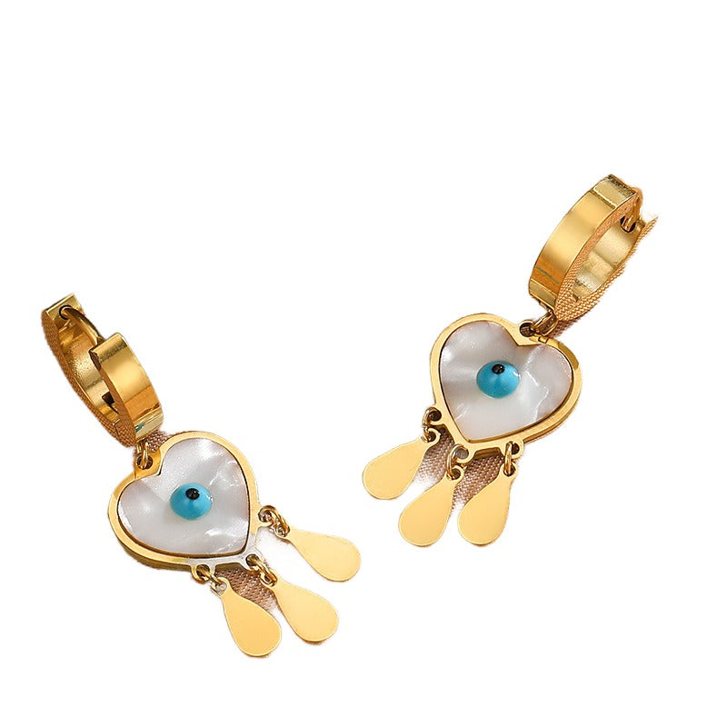High Quality 18K Gold Plated Blue Eye Heart Stainless Steel Women Earrings