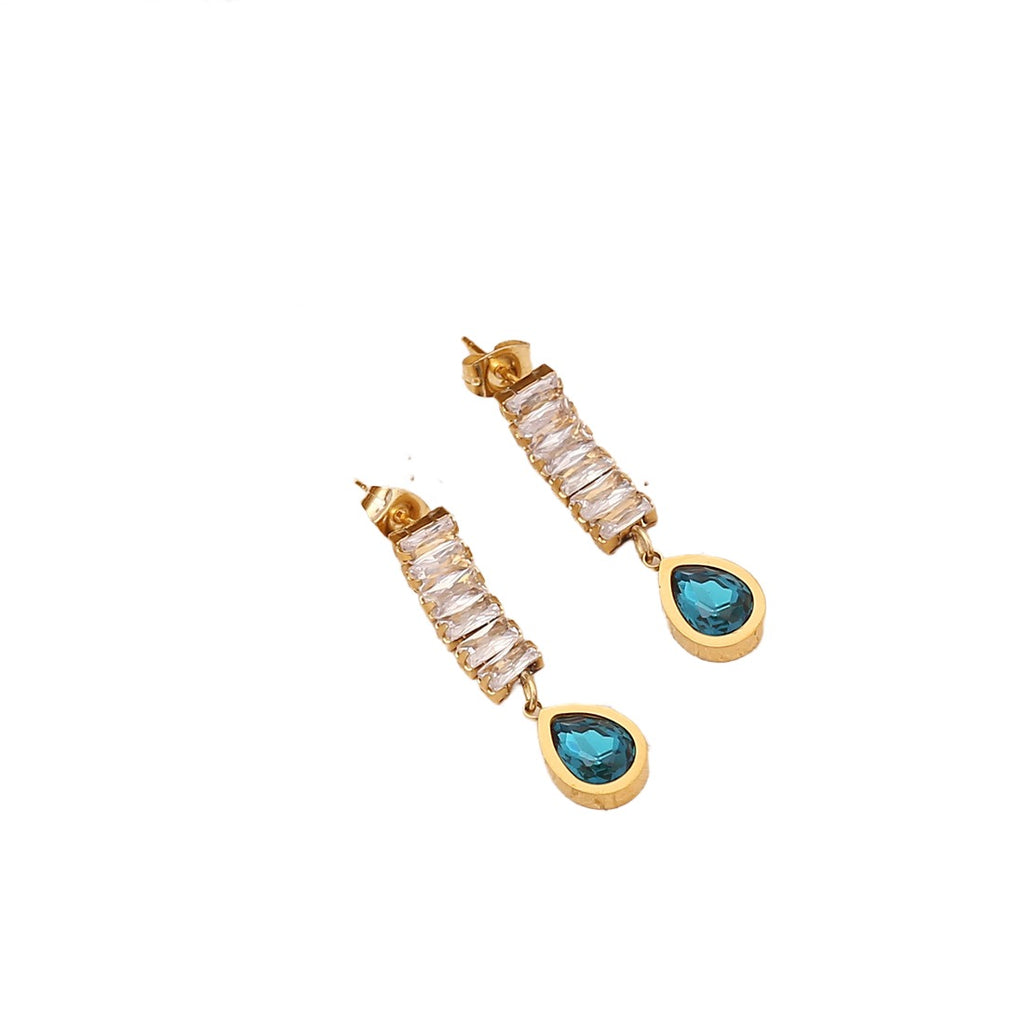 Natural aquamarine stone fashion 18k gold Plated Green diamond drop earrings