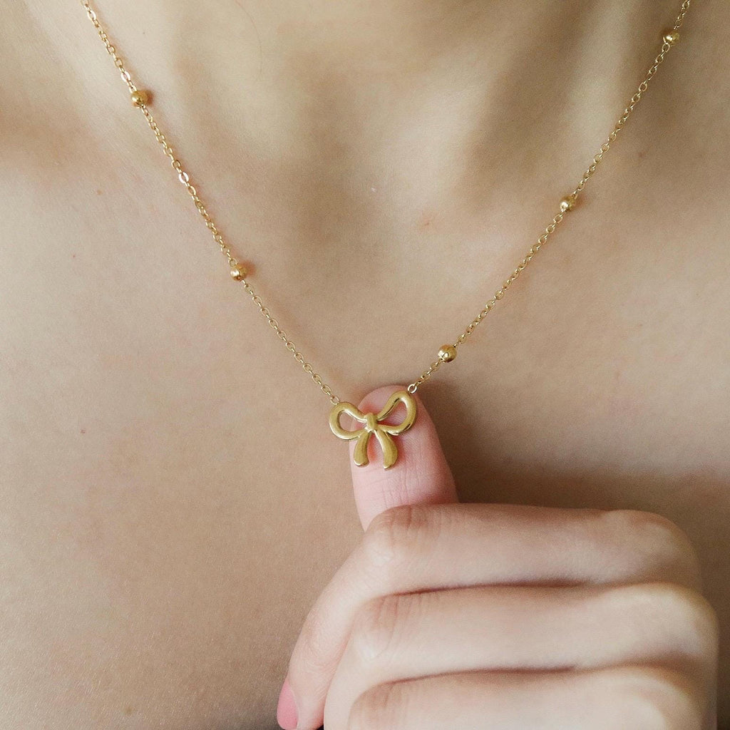 Gold Plated Anti Tarnish Infinity Bow Pendant Necklace for Women