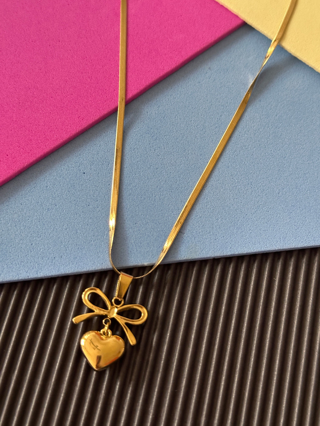 Gold Plated Anti Tarnish Bow Knot Heart Pendant Necklace for Women