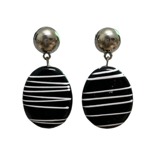 New Round with Black And White Geometric Acrylic Abstract Line Earrings