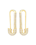 Gold Plated Geometric White Diamond embedded Hoop Pin Drop Stud Earrings For Women