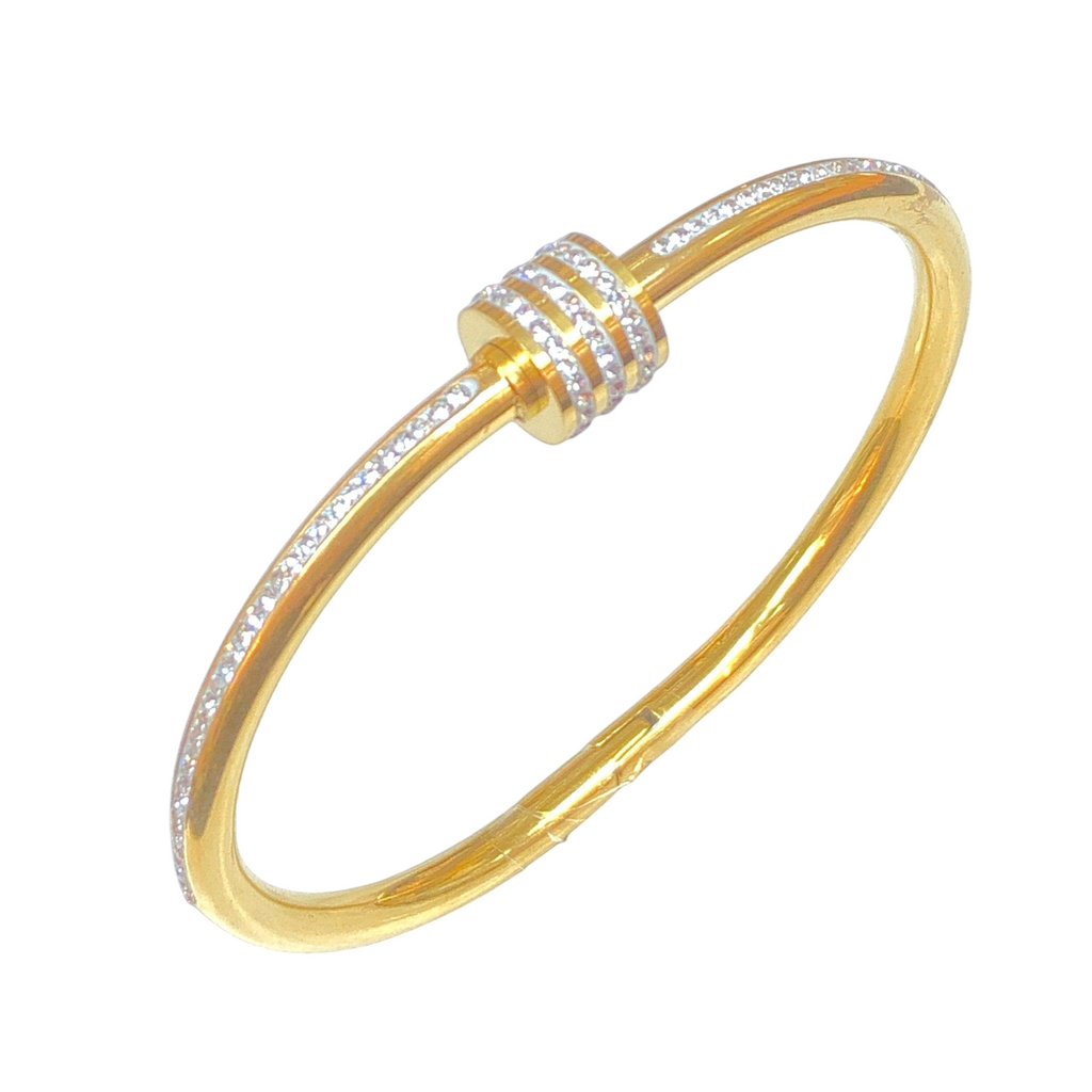 Gold-Plated American Diamond Studded Bangle Style Anti-Tarnish Bracelet for Women
