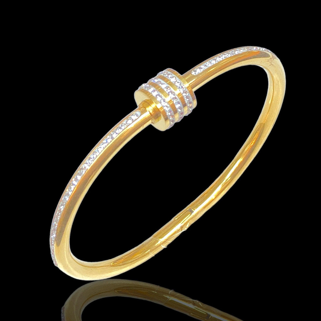 Gold-Plated American Diamond Studded Bangle Style Anti-Tarnish Bracelet for Women