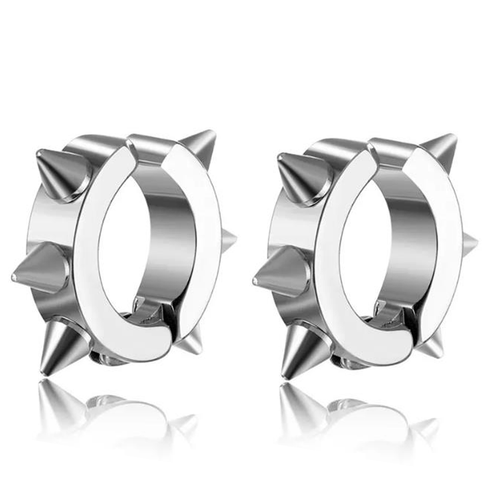 Rhodium Spike Punk Ball Design Stainless Steel Pair Stud Earrings for Men