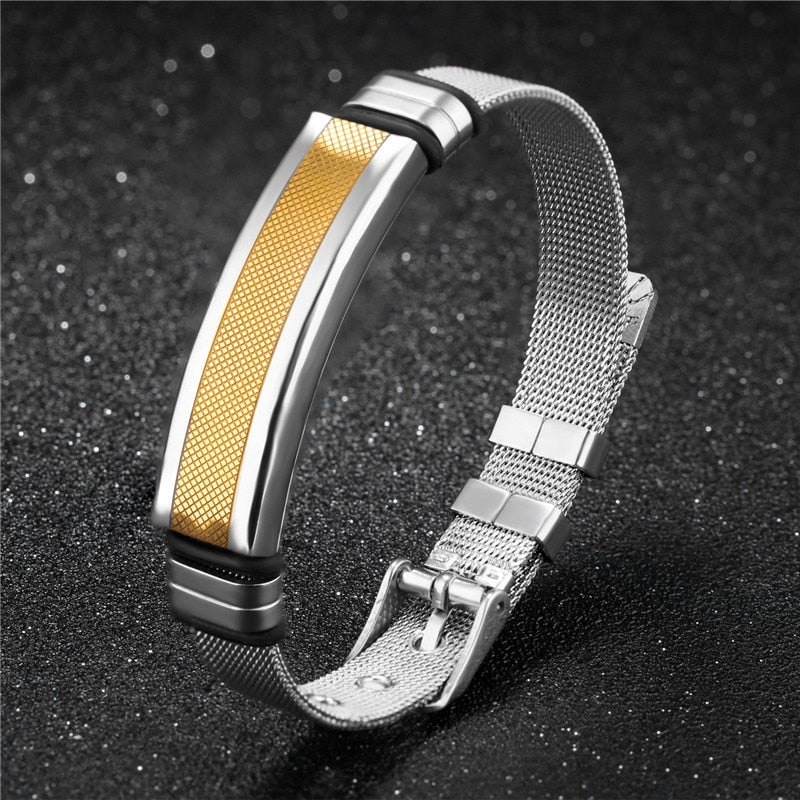 Exquisite Fashion Stainless Steel Bracelet in Elegant Gold Finish, Tailored for Discerning Men