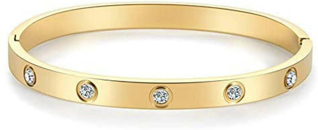 Gold Plated Stainless Steel Contemporary and Anti-Tarnish Love AD Bracelet for Women
