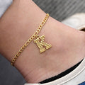 Figaro Cuban Link Chain 18K Gold Plated Waterproof Stainless Steel Anklets A-Z 26 Initial Letter
