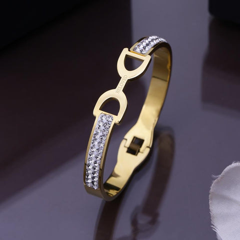 Premium Quality Gold Plated Bracelet with White Stones for Women