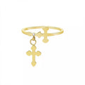 Ring13 High Quality Simple Vintage 14k Gold Plated Double Jesus Cross Ring for Women