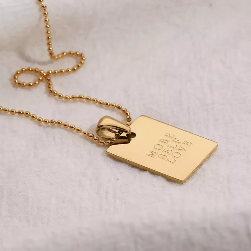 18k Gold Plated Stainless Steel Inspirational Rectangle Pendant Necklace