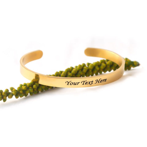 6mm Width Gold Color Unisex Bracelet with Your Customized text and Adjustable Size