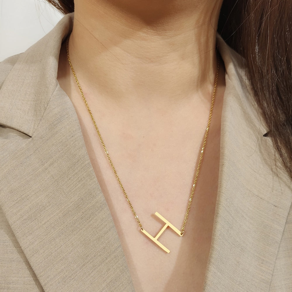 Premium Quality Gold Plated Big Alphabet Pendant Necklace
