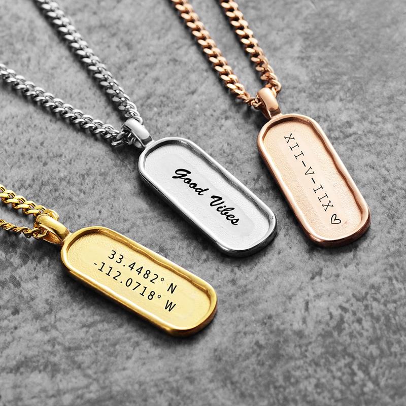 Premium Quality Stainless Steel Personalized Custom Name Necklace Pendant Engraved Mantra Gift for Him and Her