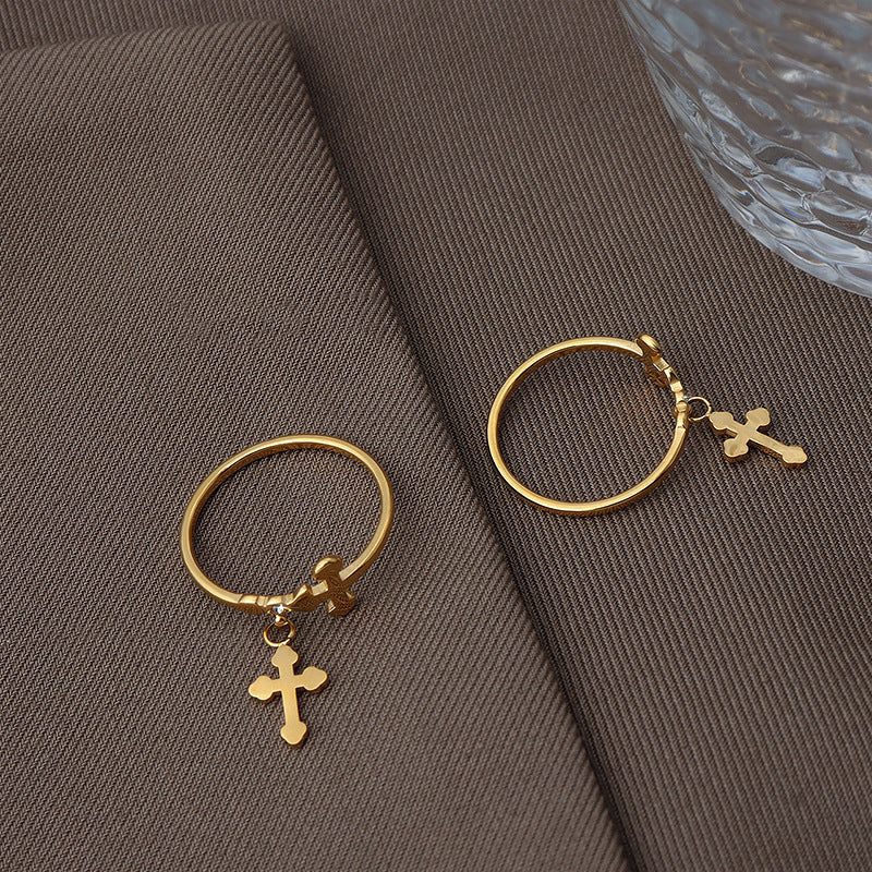 Ring13 High Quality Simple Vintage 14k Gold Plated Double Jesus Cross Ring for Women