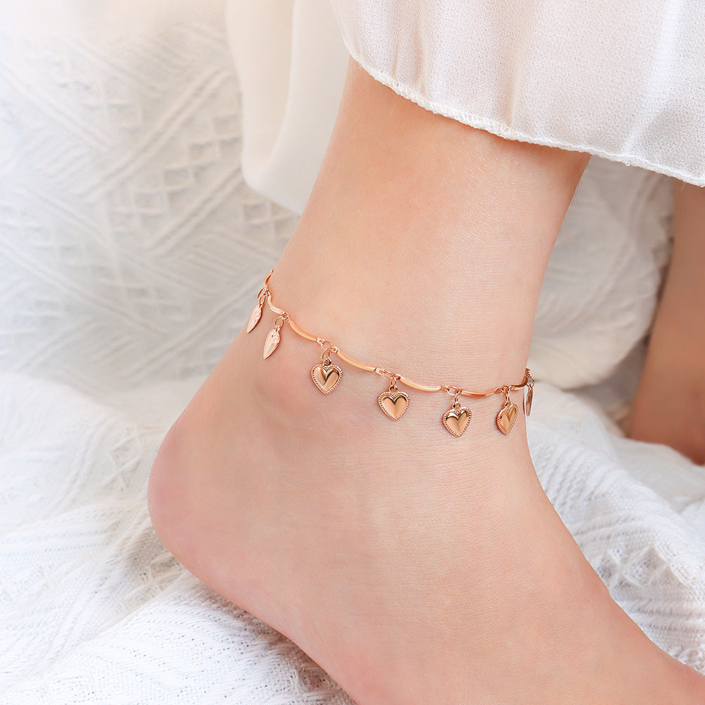 Premium Quality Waterproof 18k Gold Plated Stainless Steel Small Multiple Heart Charm Anklet