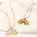 Beautiful Rainbow Necklace Set (2pcs) with Enamel Painted Gold plated Chain Necklace