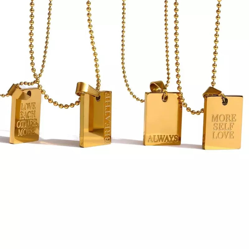 18k Gold Plated Stainless Steel Inspirational Rectangle Pendant Necklace