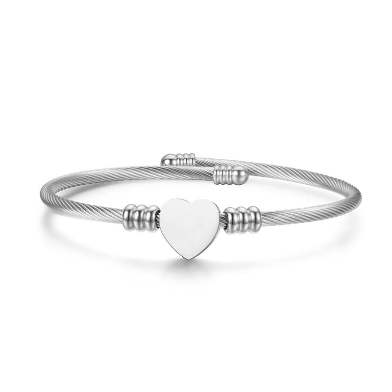 Premium Quality Stainless Steel Heart Shaped Charm Fashion Open Bracelet Bangle for Women & Men