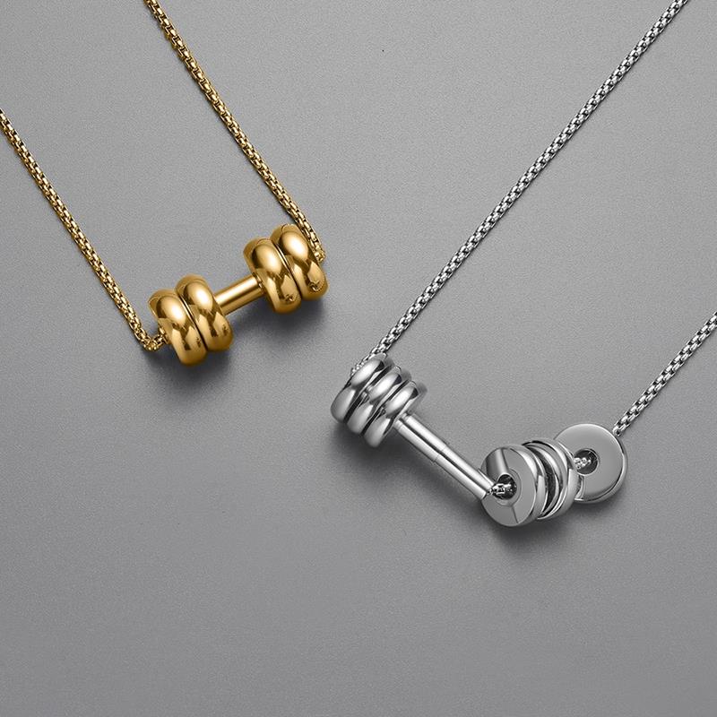 Premium Quality Dumbell Design Personalized Name Engraved Stainless Steel Necklace for Men & Women