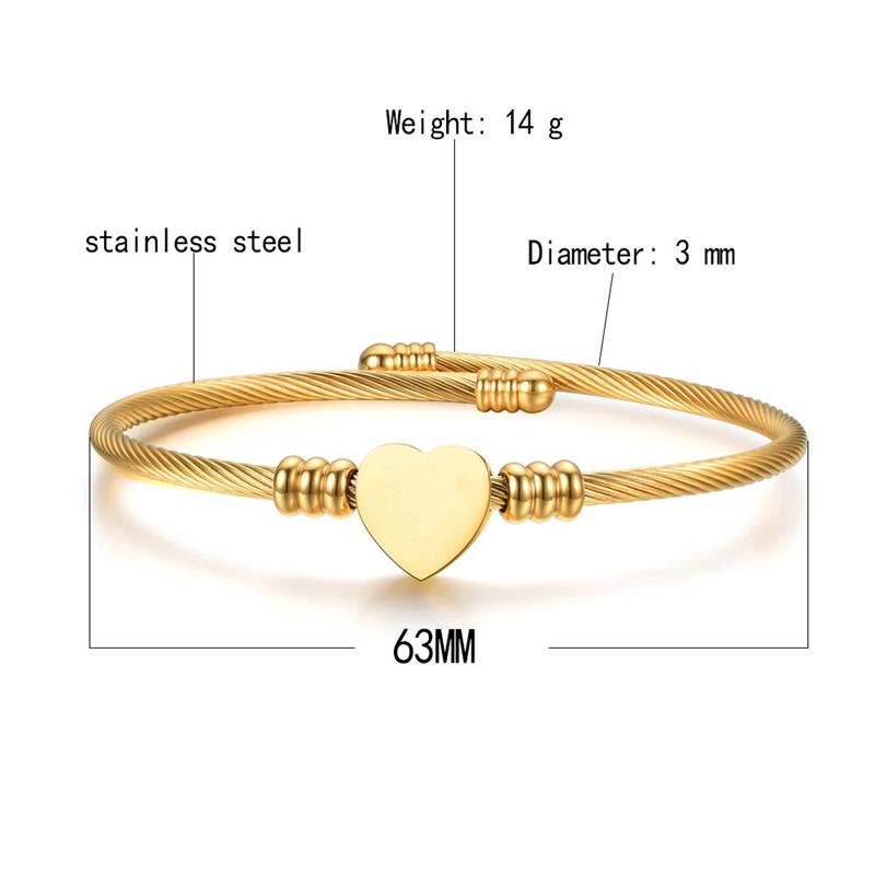 Premium Quality Stainless Steel Heart Shaped Charm Fashion Open Bracelet Bangle for Women & Men