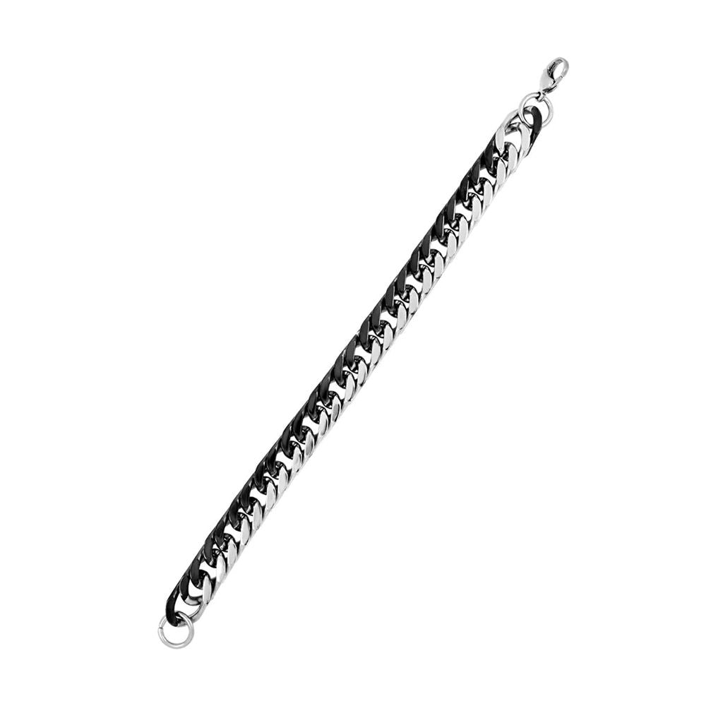 Men's Silver Black Curb Stainless Steel Bracelet - Masculine and Bold Fashion Accessory