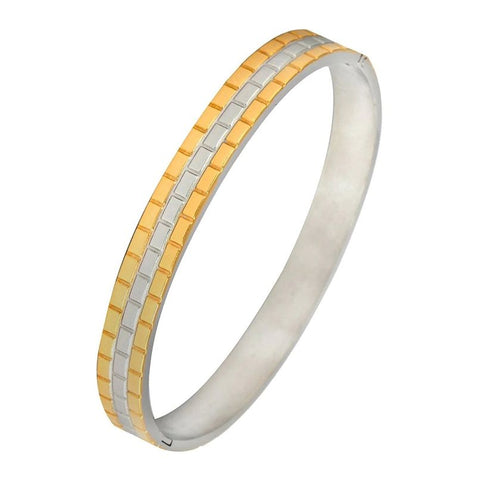 Men's Stainless Steel Gold Rhodium Plated Free Size Kada Bracelet - Stylish and Adjustable Accessory