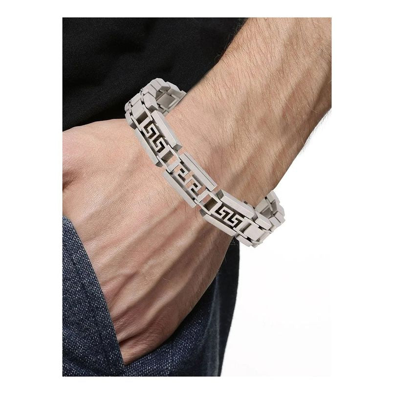 Men's Solid Stainless Steel Geometric Dual Side Bracelet - Stylish and Durable Accessory