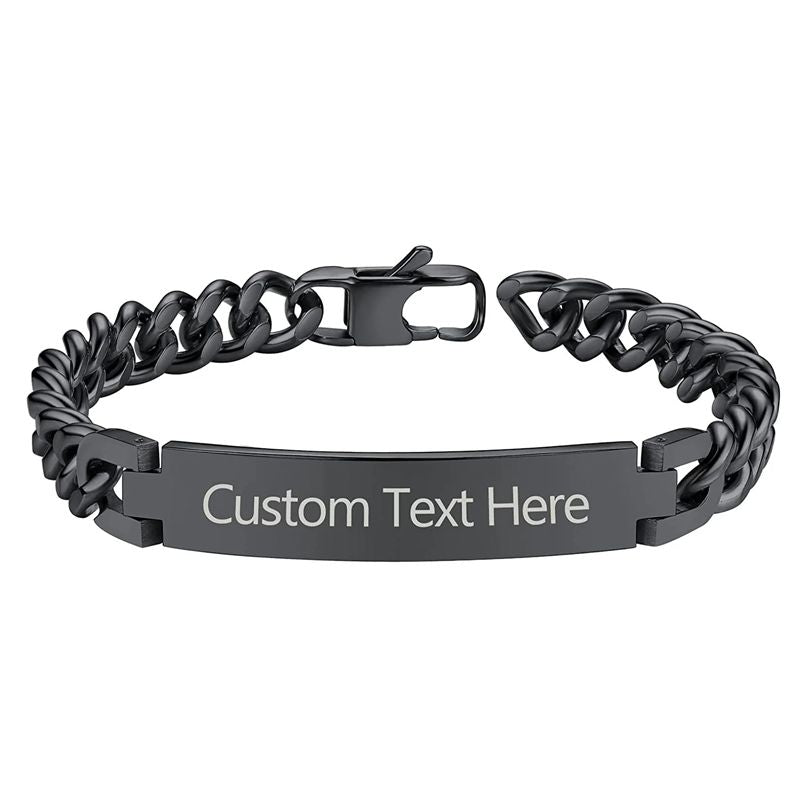 Personalized Stainless Steel ID Chain Bracelet for Men - Custom Engraved Letter Name Jewelry