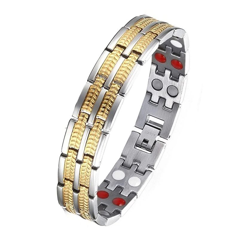 Exquisite Italian Stainless Steel 18K Gold Rhodium Finish Magnetic Bracelet for Men