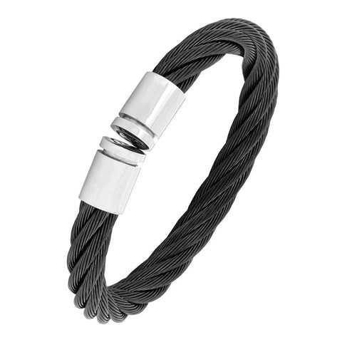 Sophisticated Braided Rope Black Stainless Steel Cuff Kada Bangle Bracelet for Men