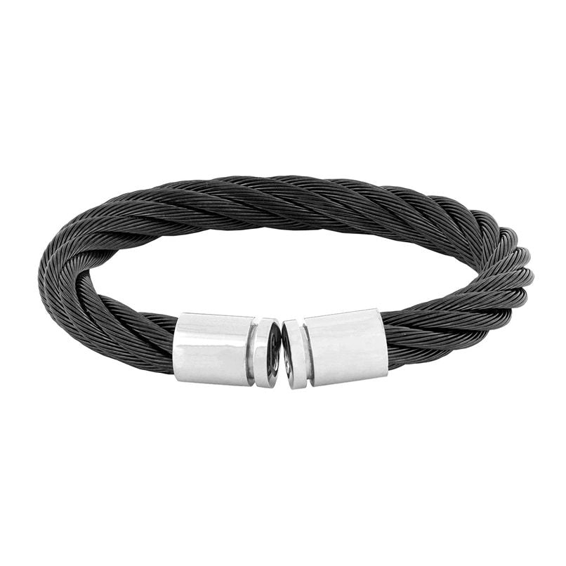 Sophisticated Braided Rope Black Stainless Steel Cuff Kada Bangle Bracelet for Men