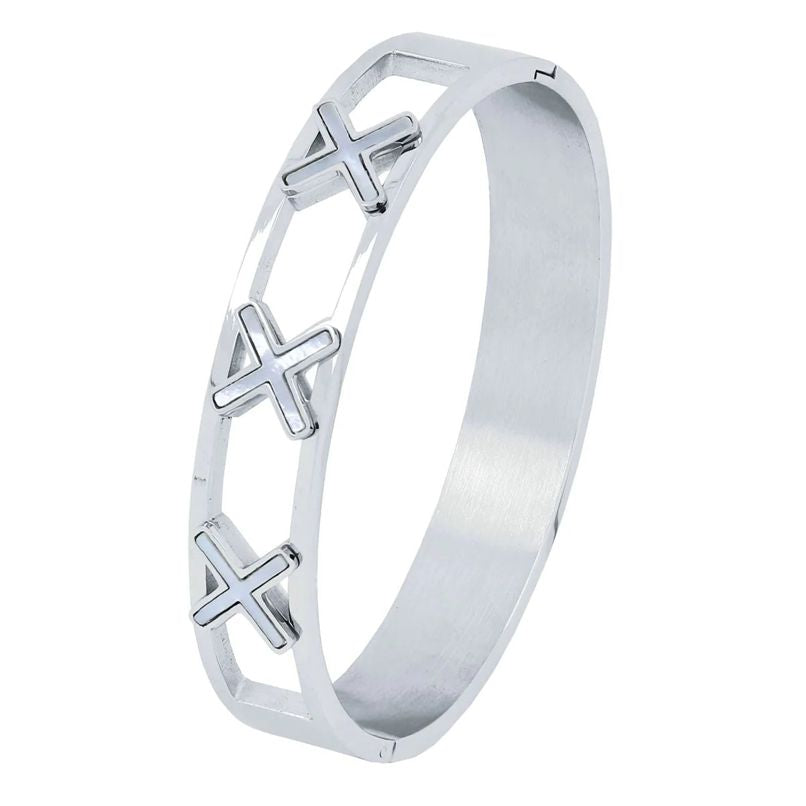 Elegant X Cross Stainless Steel Openable Bangle Cuff Kada Bracelet for Women