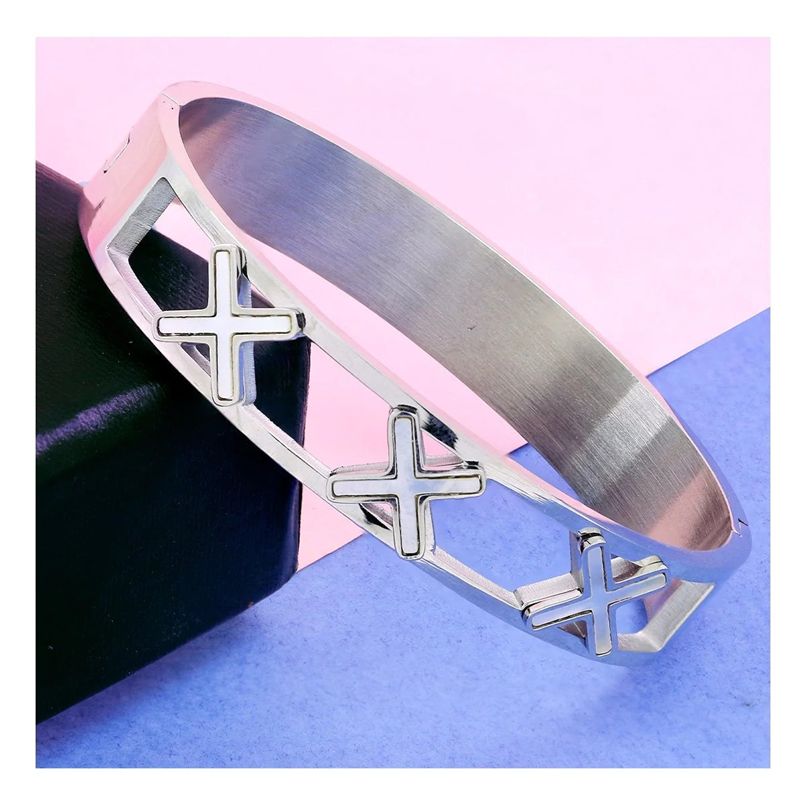 Elegant X Cross Stainless Steel Openable Bangle Cuff Kada Bracelet for Women