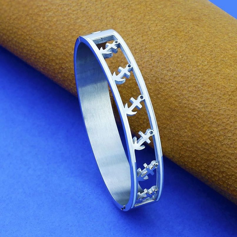 Elegant Anchor Stainless Steel Openable Bangle Cuff Kada Bracelet for Women