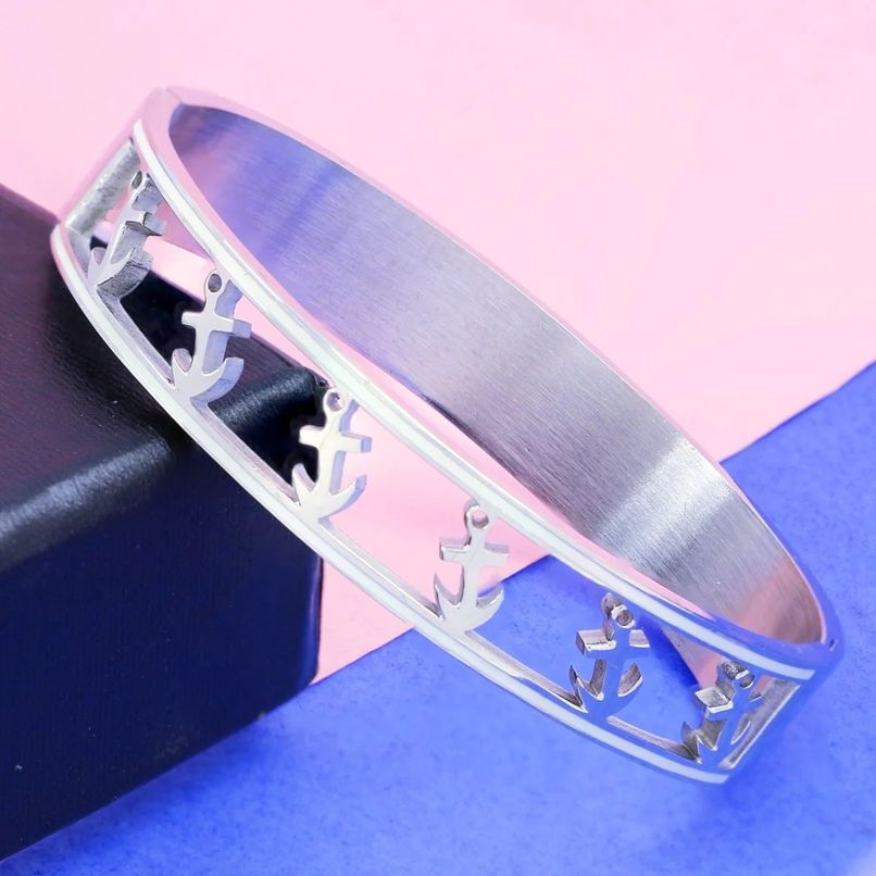 Elegant Anchor Stainless Steel Openable Bangle Cuff Kada Bracelet for Women